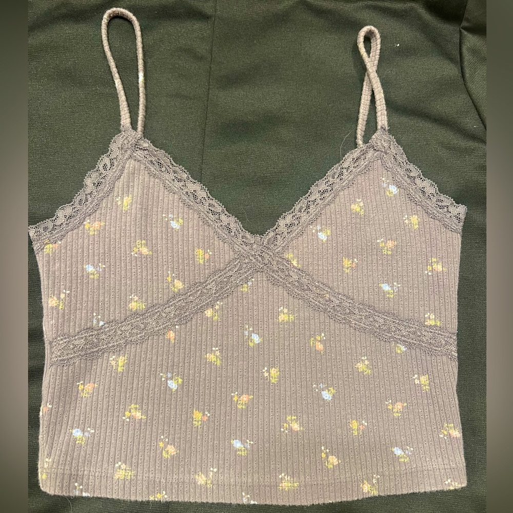 Aeropostale- Floral Crisscross Lace Cropped Cami